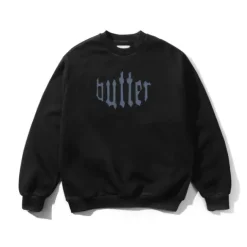 Zip-Thru Hoods|Pullover Hoods>Butter Goods Cut Out Applique Crewneck, Black
