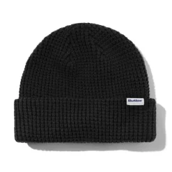 Hats|Beanies>Butter Goods Distressed Waffle Knit Beanie, Washed Black