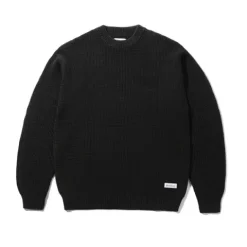 Knits>Butter Goods Distressed Waffle Knit Sweater, Washed Black