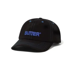 Hats|Beanies>Butter Goods Nylon Rounded Logo 6 Panel Cap, Black