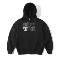 Zip-Thru Hoods|Pullover Hoods>Butter Goods Patchwork Zip-Thru Hood, Black