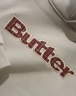 Zip-Thru Hoods|Pullover Hoods>Butter Goods Plaid Logo Applique Pullover Hood, Taupe