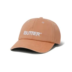 Hats|Beanies>Butter Goods Rounded Logo 6 Panel Cap, Washed Orange