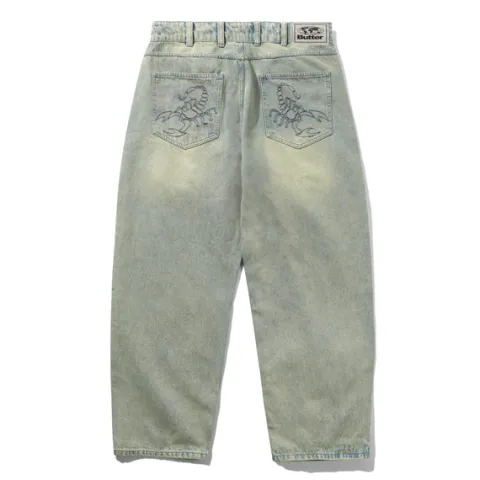 Denim Jeans|Pants>Butter Goods Scorpion Stitch Denim Jeans, Tinted Light Blue