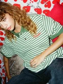 Shirts| Shirts>Butter Goods Stripe Polo Shirt, Sage / Natural